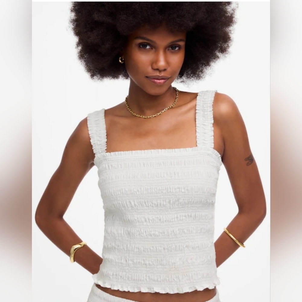 MADEWELL White Poplin Smocked Tank Top 100%‎ Cotton XS